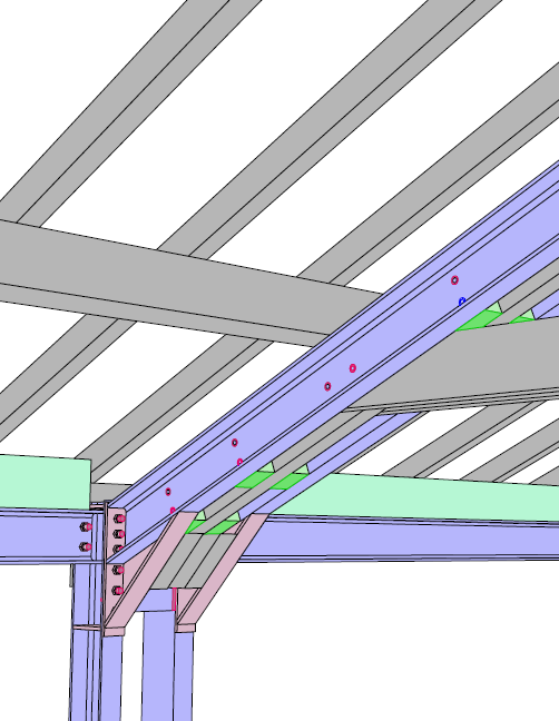 ESQ — Portique métallique avec assemblage à jarret pour raidir un hangar
