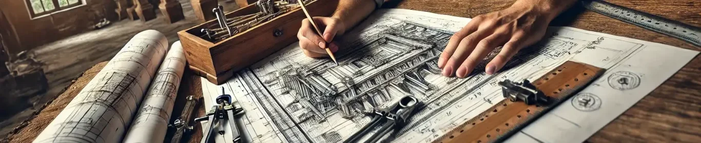 Image d'un dessinateur réalisant un ancien plan