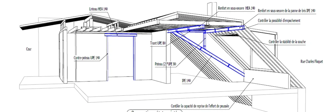 Plan de création de terrasses au niveau du faitage.